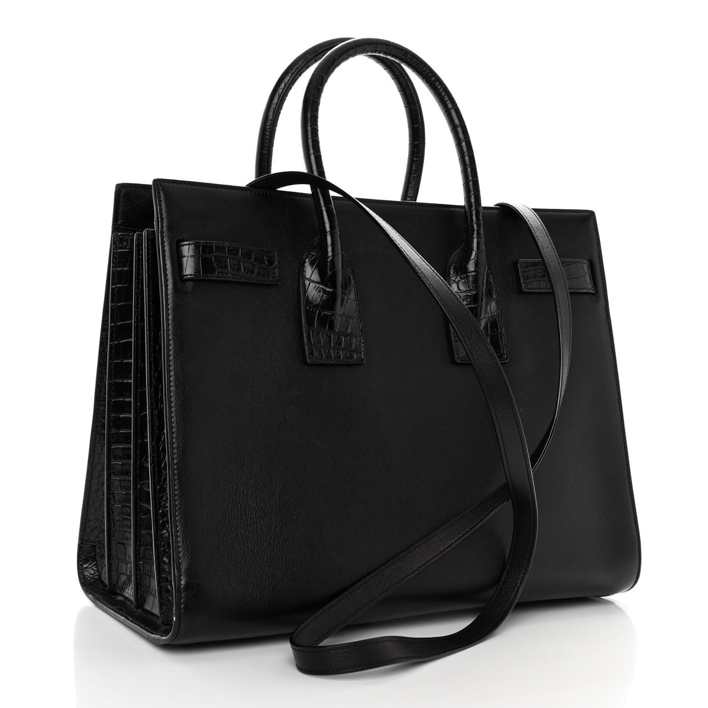 Calfskin Crocodile Embossed Small Sac de Jour Black