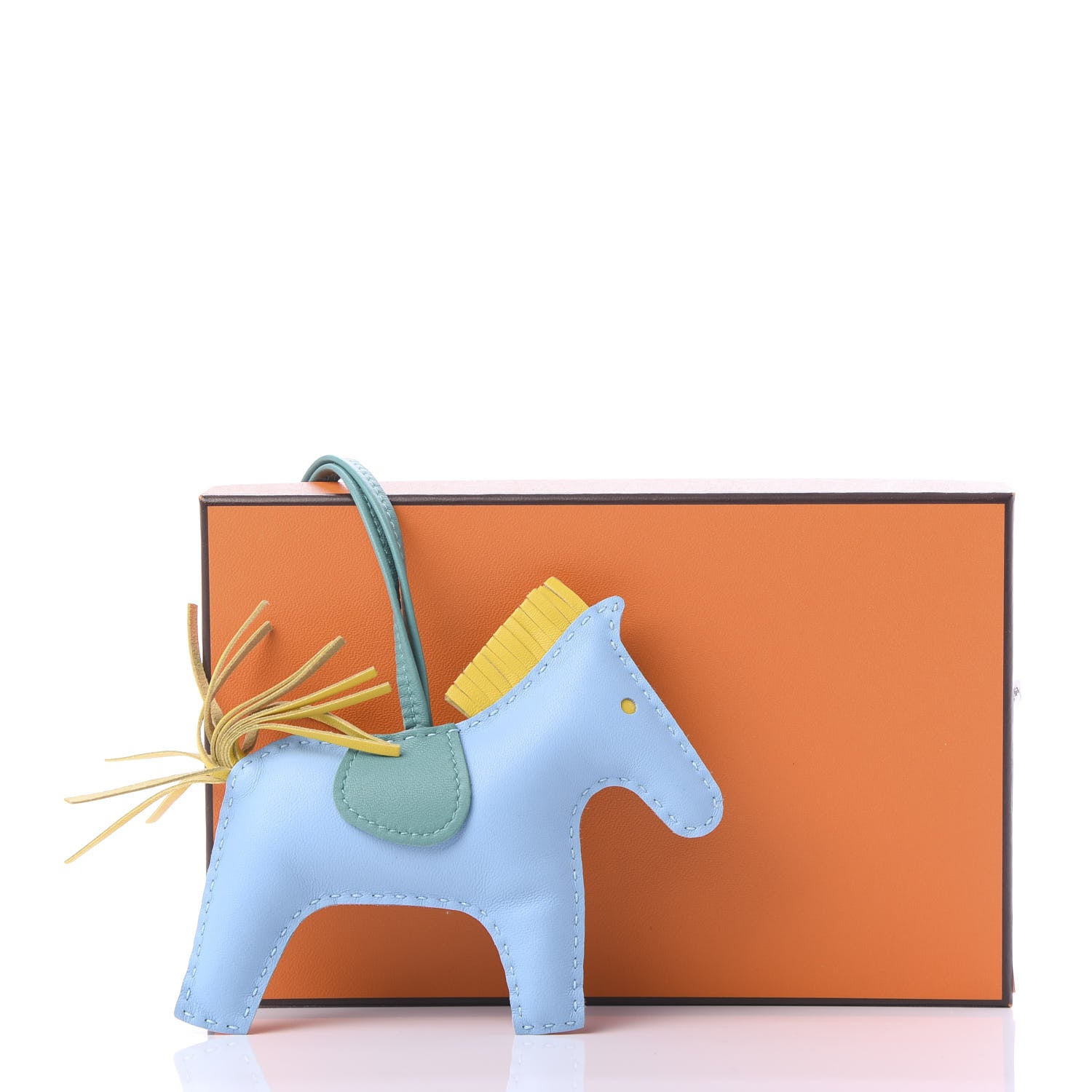 Hermes Milo Lambskin Grigri Rodeo Horse Bag Charm MM Celeste Jaune de Naples Vert Verone 4 of 4