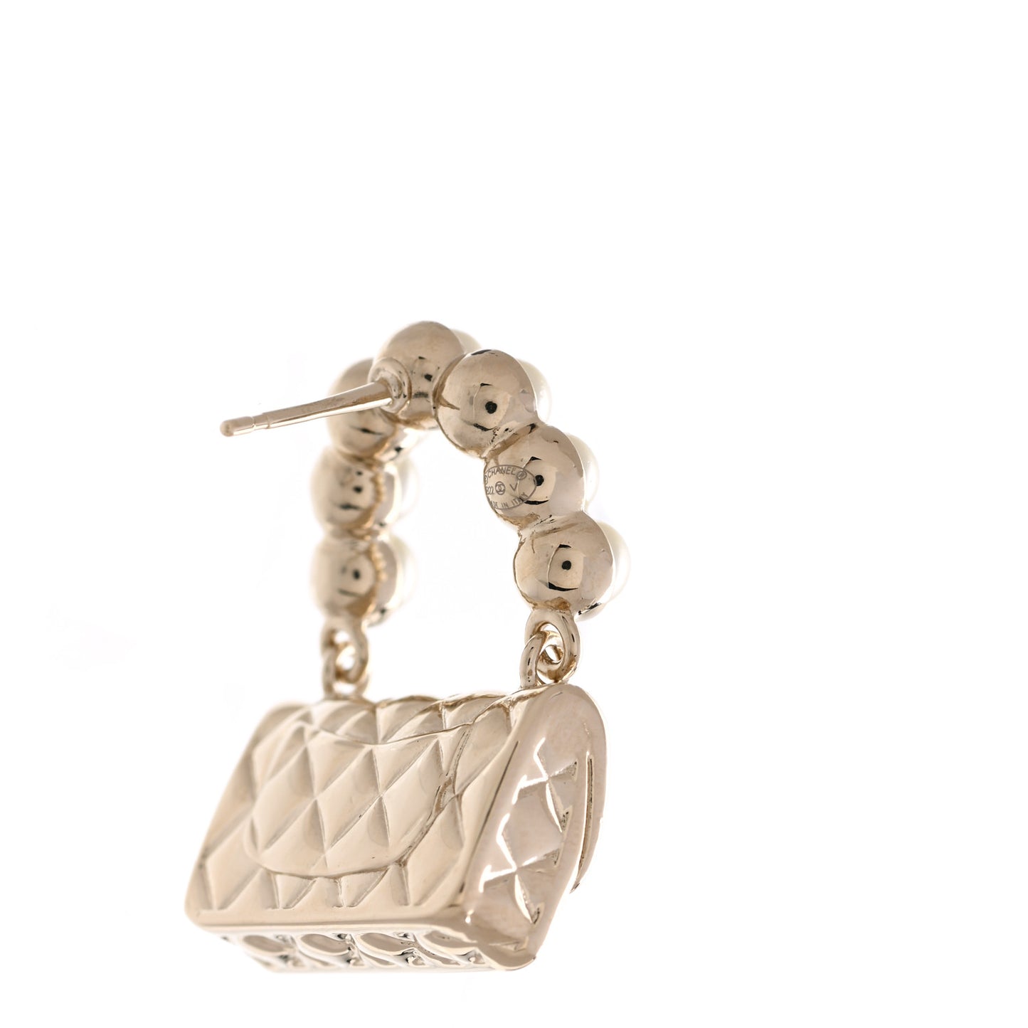 Pearl Quilted CC Flap Bag Earrings Gold