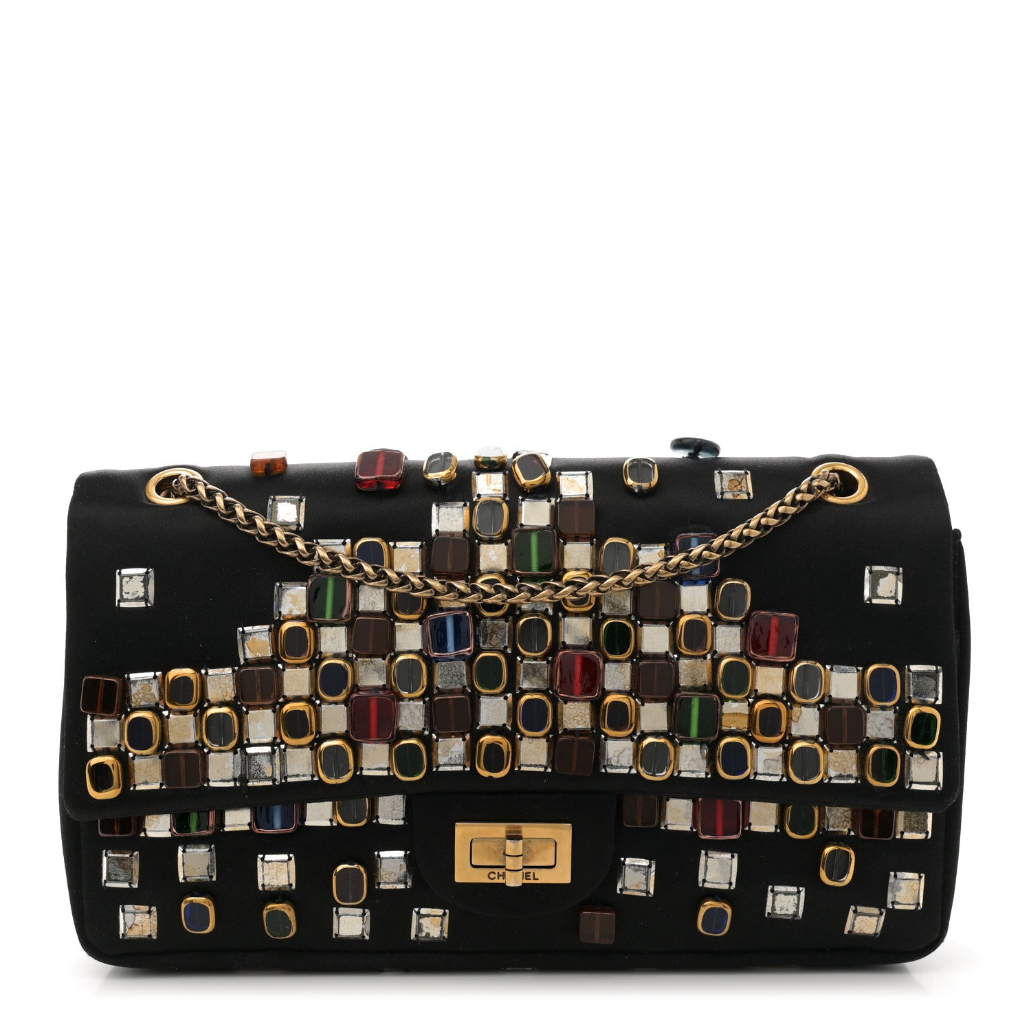 Chanel Satin Gripoix Paris Byzance 2.55 Reissue 225 Flap Black