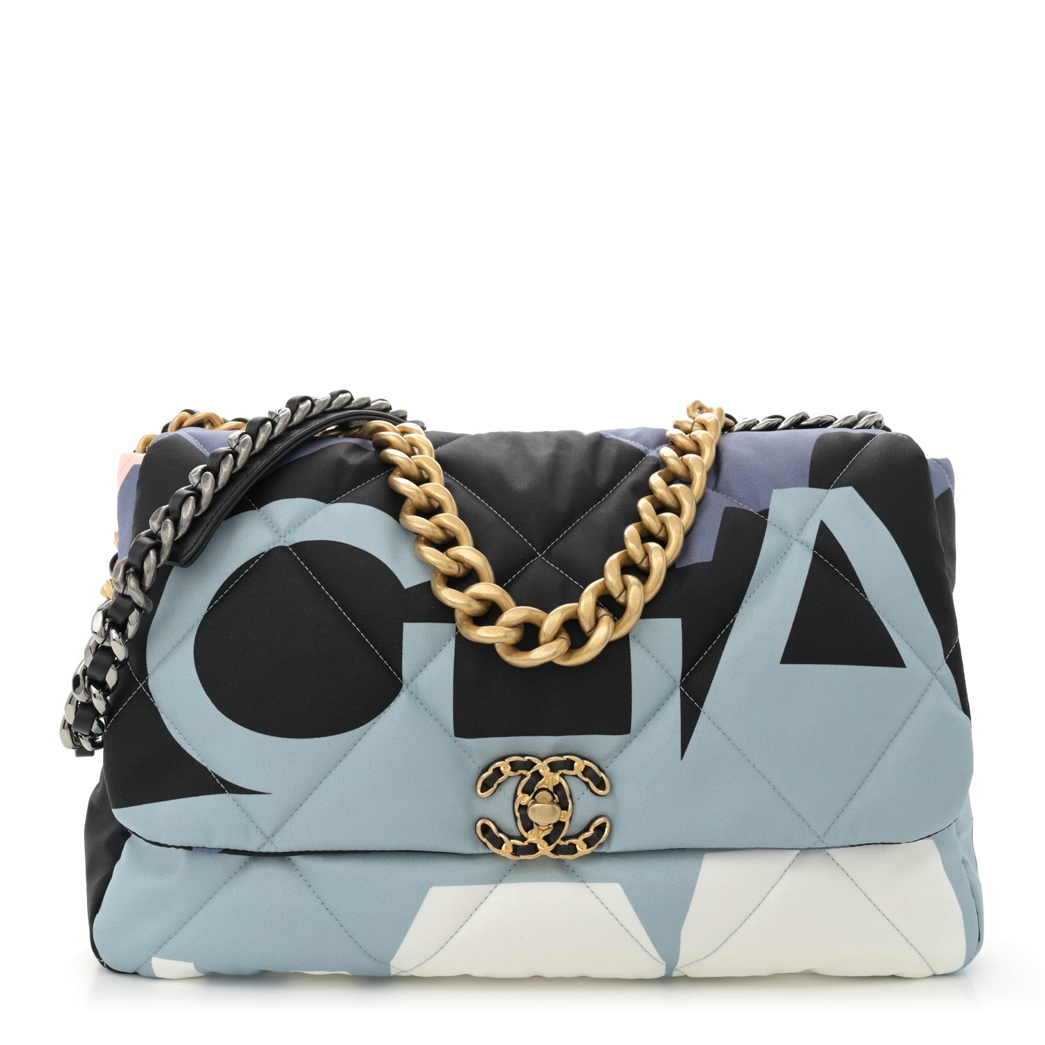 Chanel Silk Maxi Scarf Chanel 19 Flap Black Blue White 1 of 11