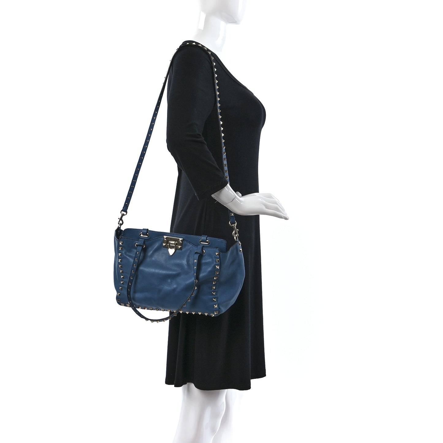 Vitello Small Rockstud Tote Blue Delft