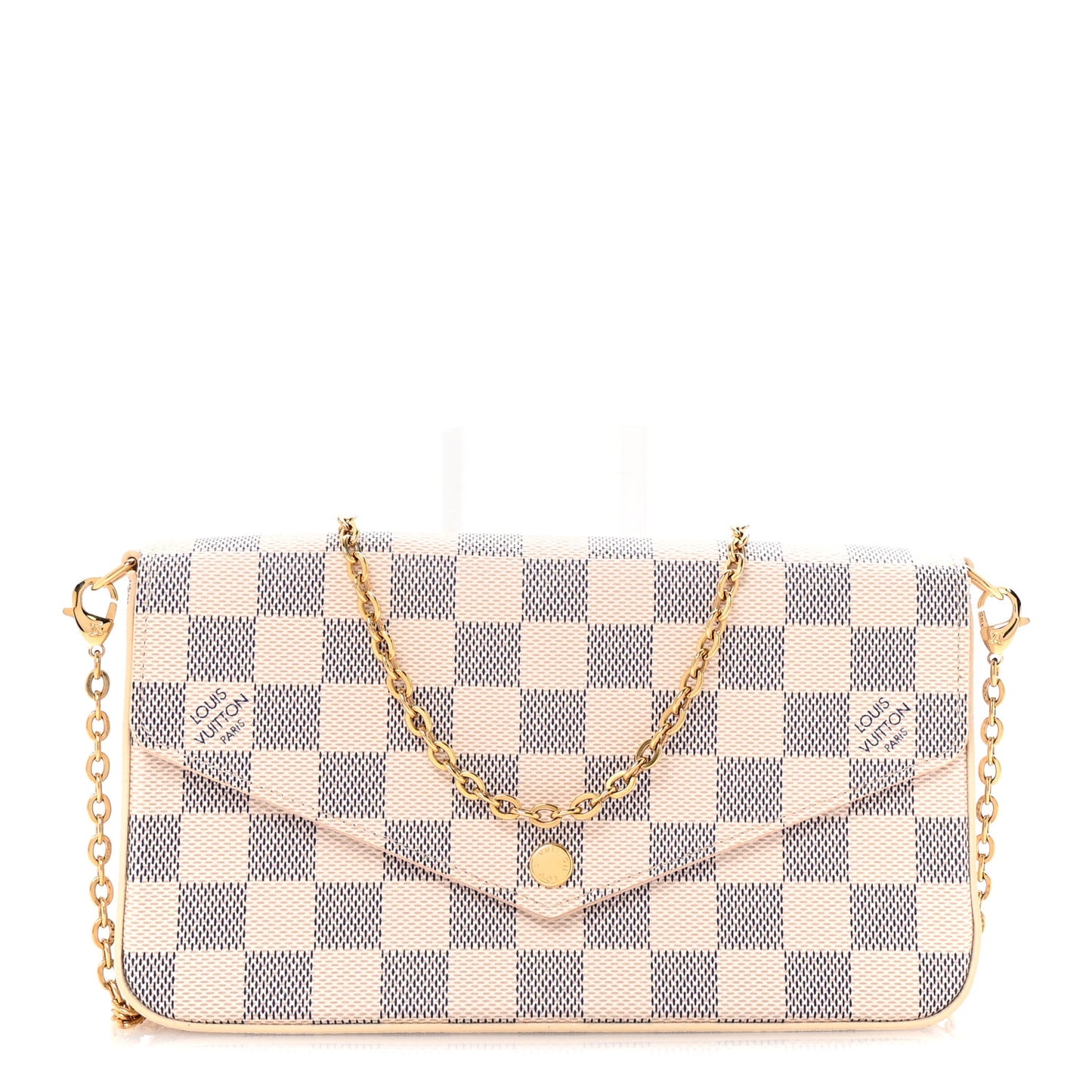 Damier Azur Pochette Felicie Chain Wallet Rose Ballerine