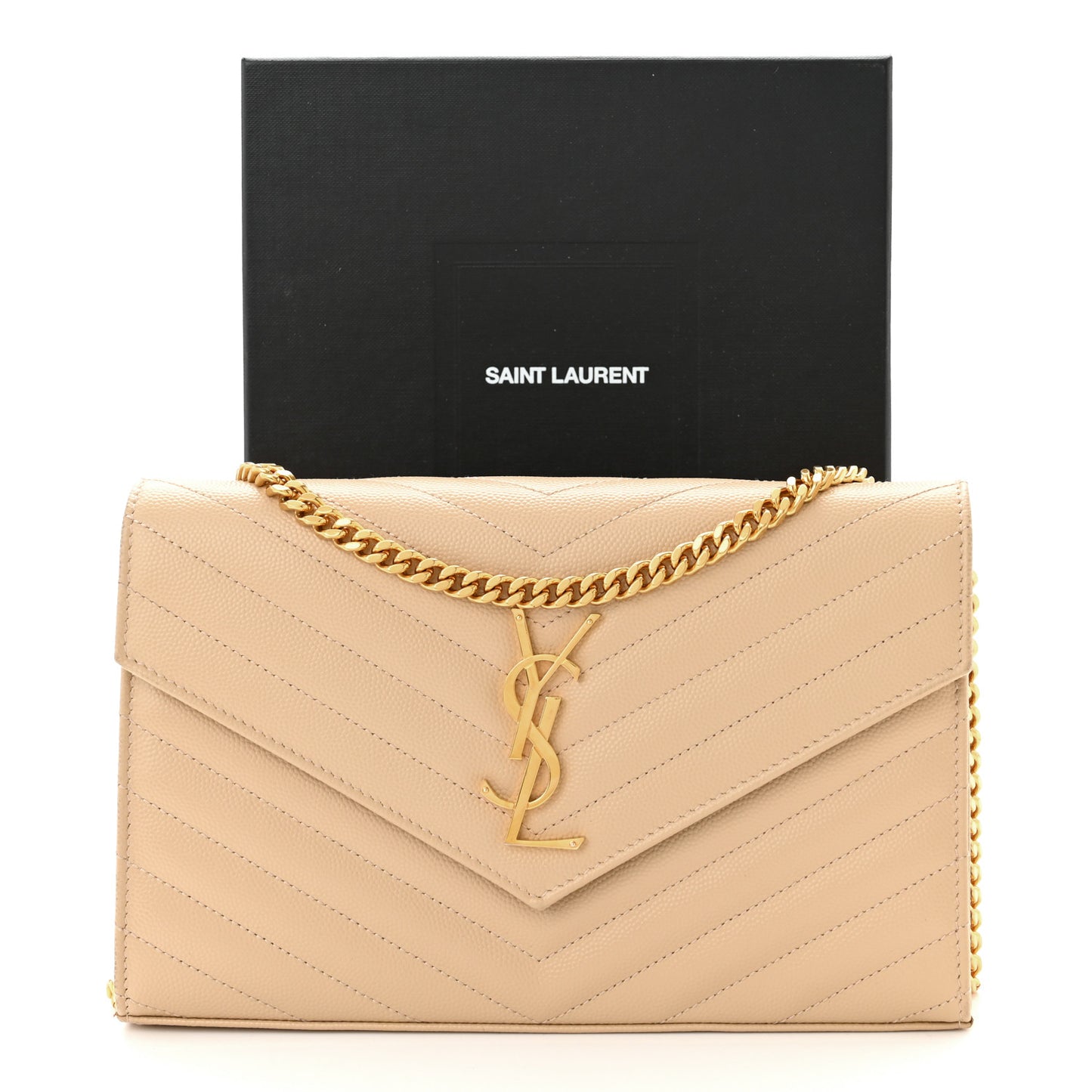 Grain De Poudre Matelasse Chevron Monogram Chain Wallet Light Beige
