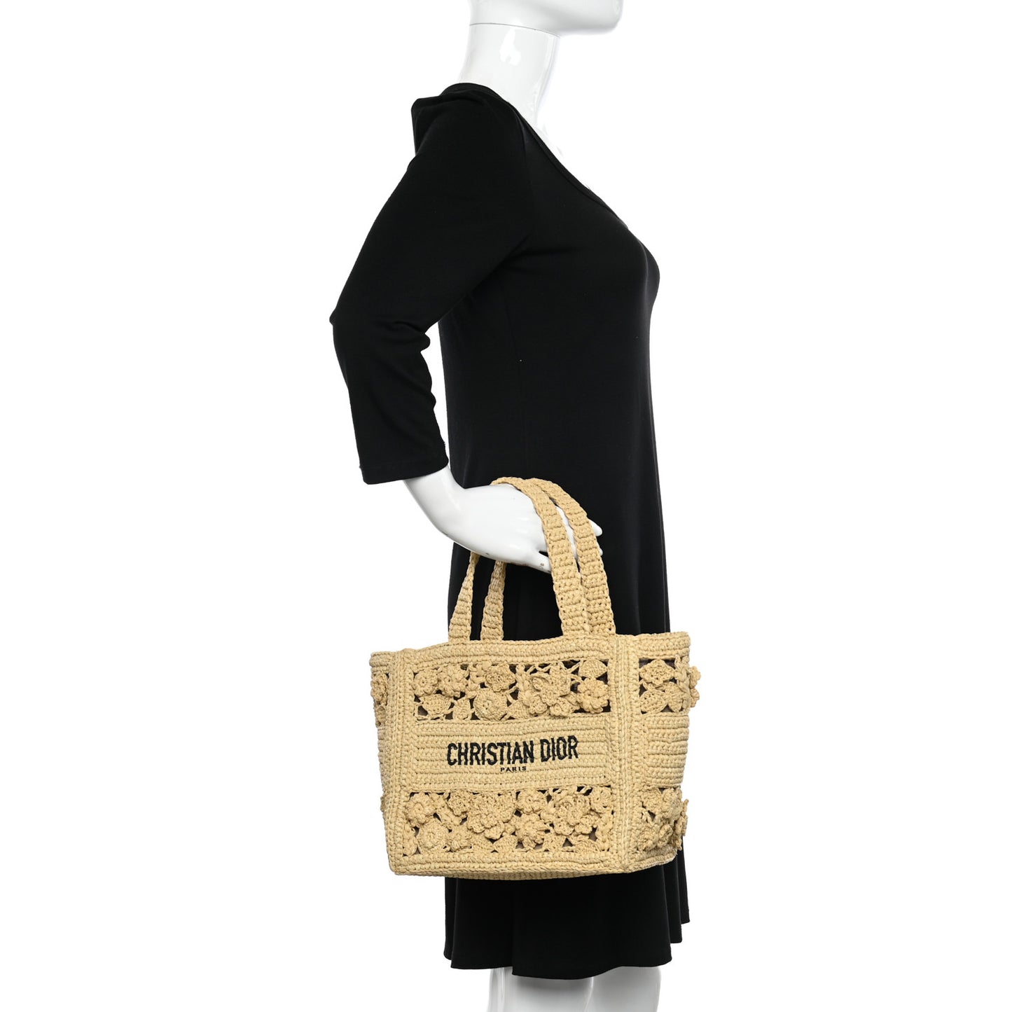 Woven Raffia Floral Embellished Small Book Tote Natural