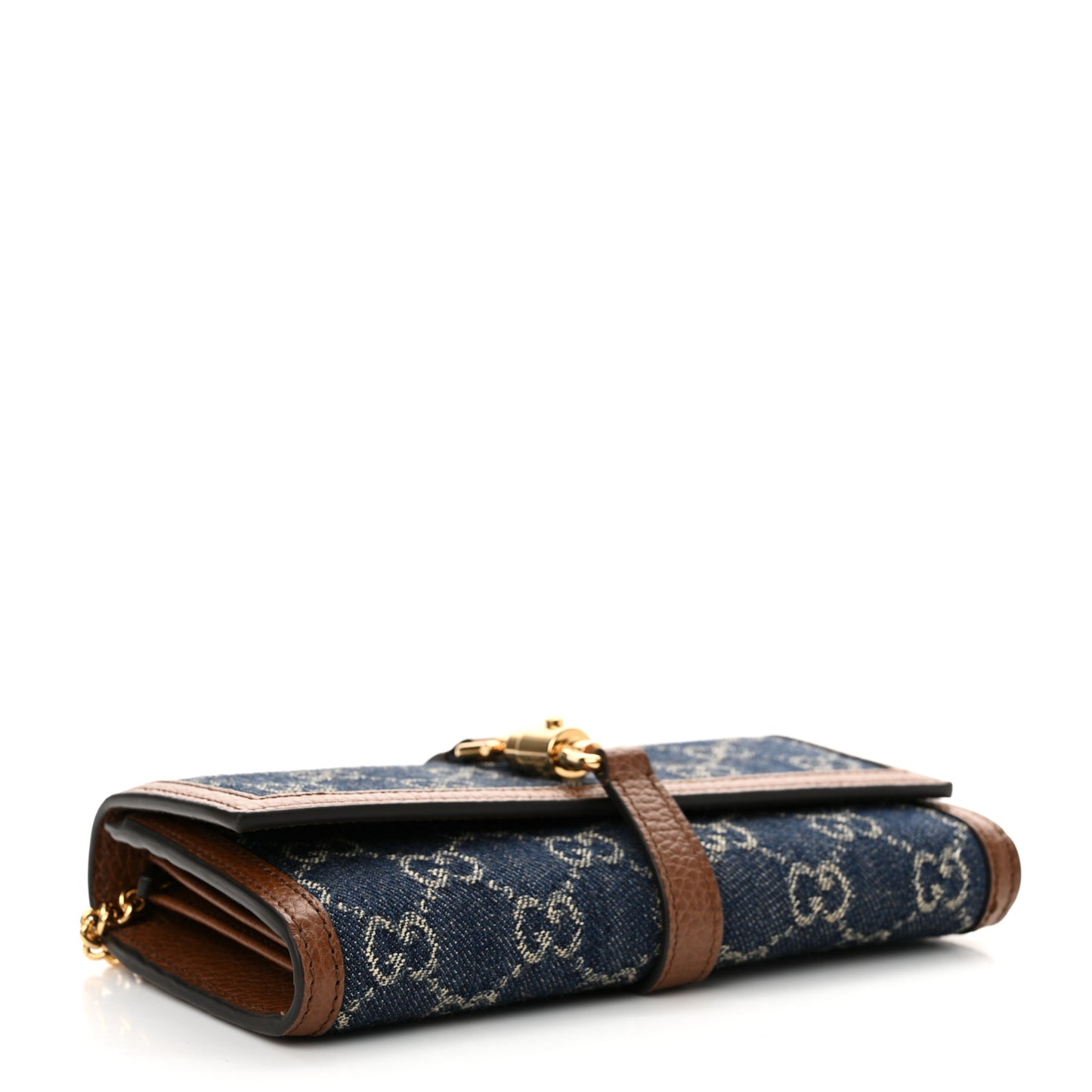 New Denim GG Monogram Jackie 1961 Chain Wallet Blue Tea Cuir