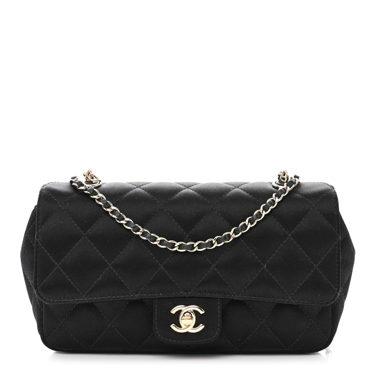 Satin Quilted Mini Rectangular Flap Black