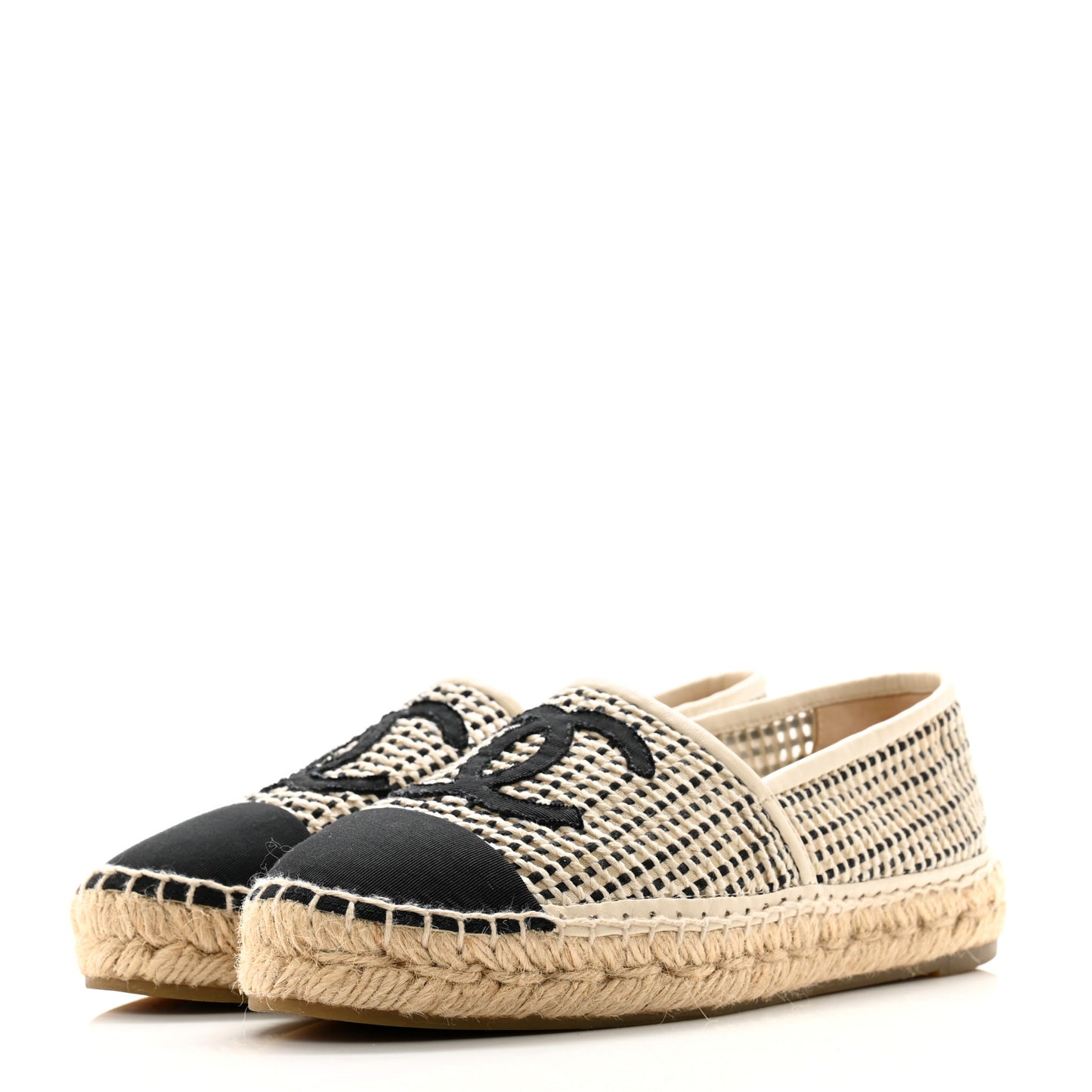 Mesh Grosgrain CC Espadrilles 37 Beige Black