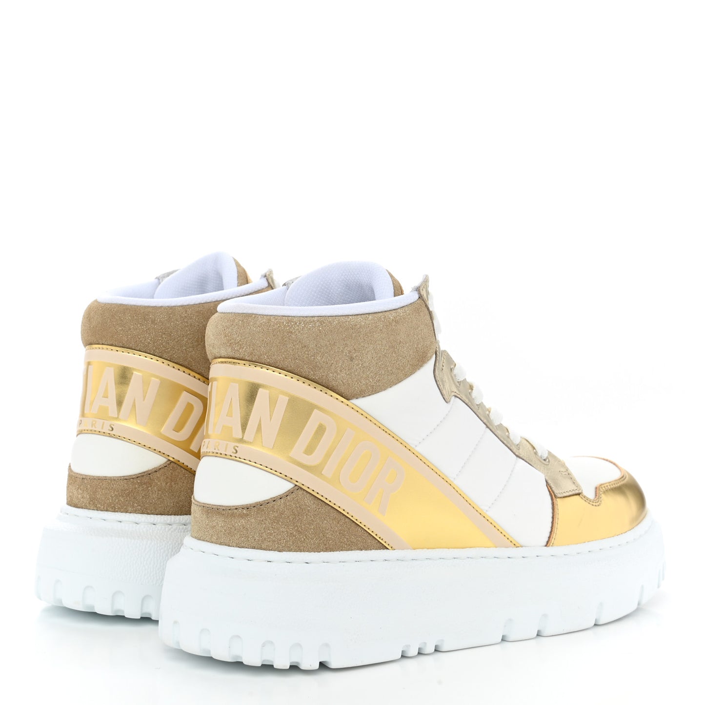 Nylon Laminated Calfskin Womens D-Player High Top Sneakers 39.5 White Gold