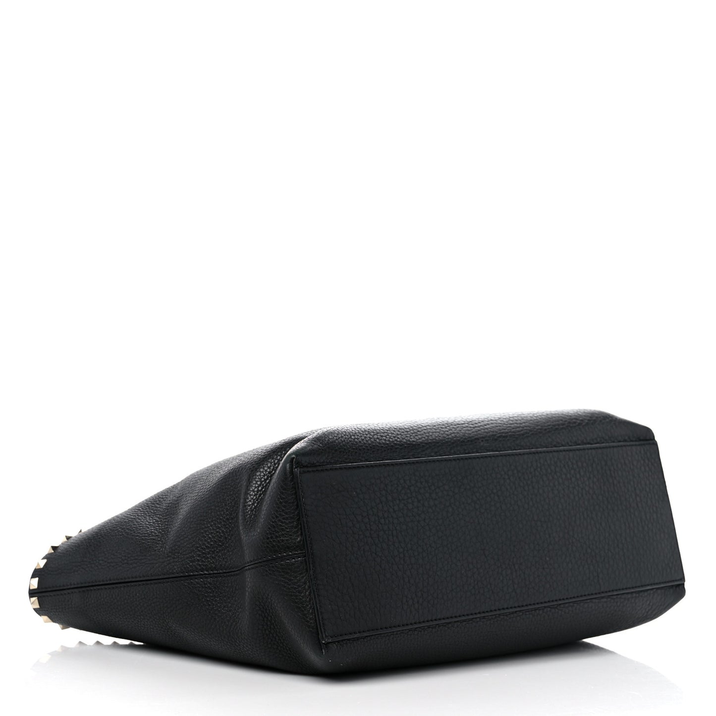 Grained Calfskin Rockstud Shoulder Tote Black