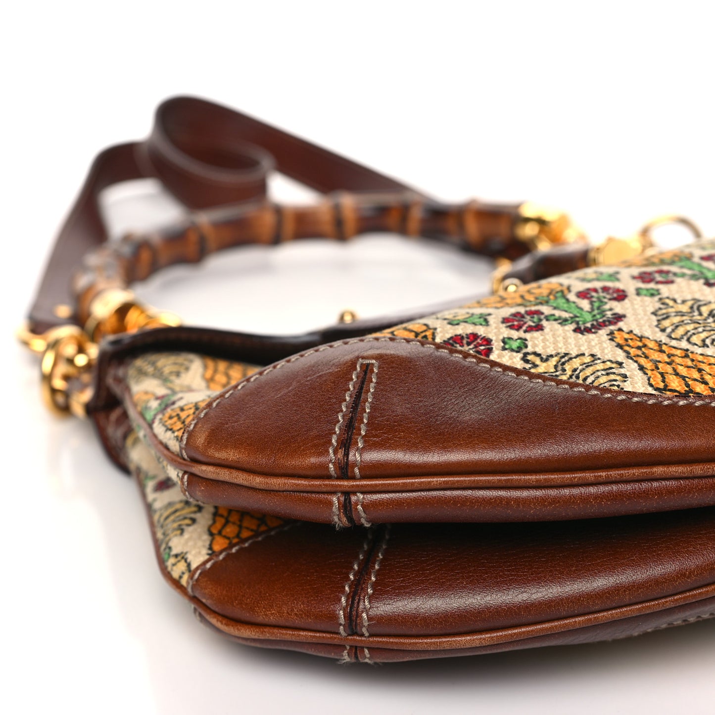 Canvas Pigna Print Peggy Bamboo Top Handle Bag Brown