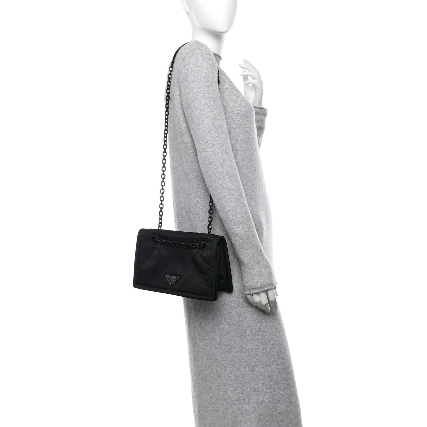 Nylon Tessuto Chain Shoulder Bag Black
