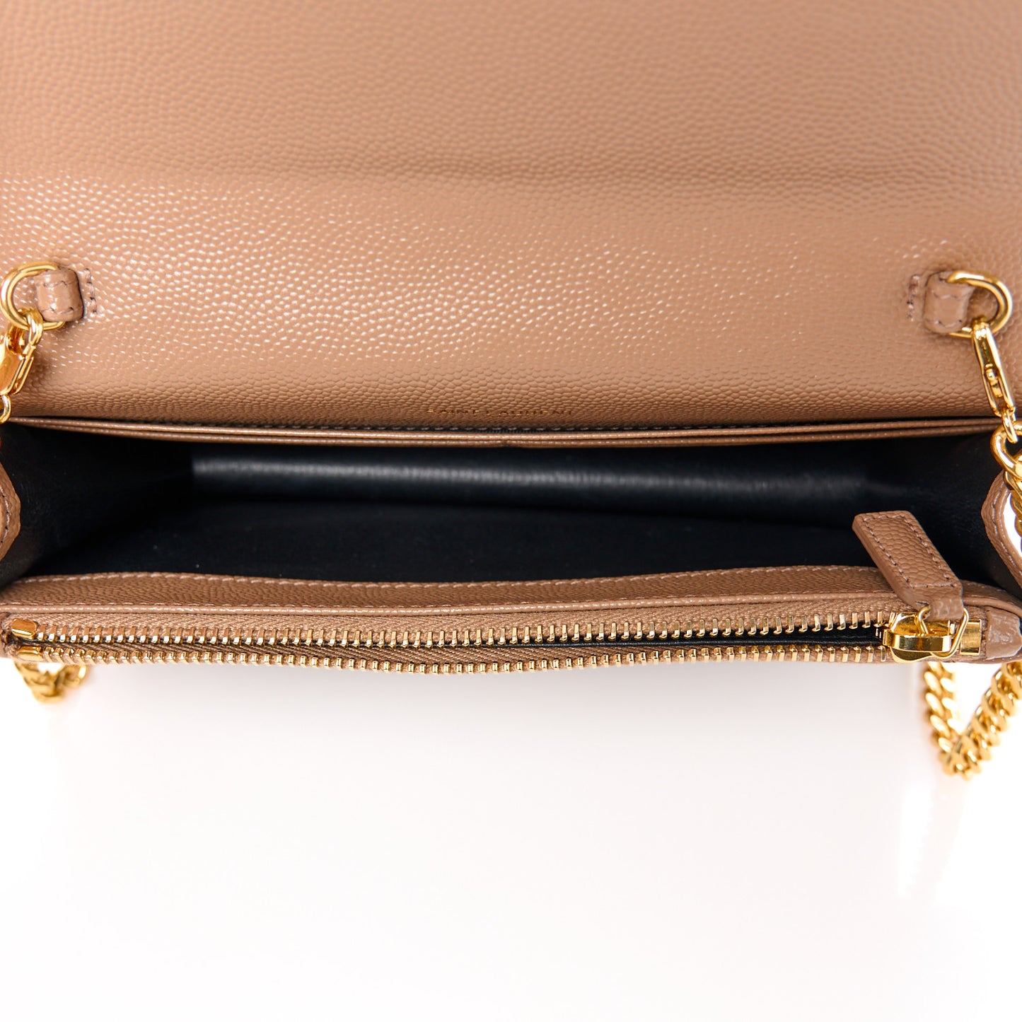 Grain De Poudre Matelasse Chevron Monogram Envelope Chain Wallet Taupe
