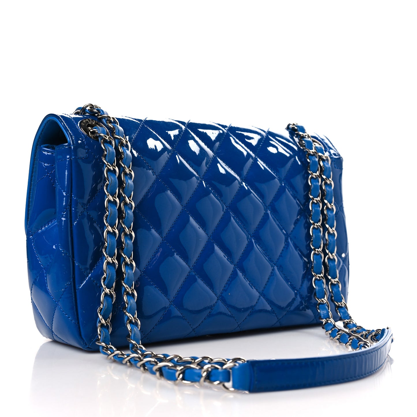 Patent Quilted Large Coco Shine Flap Blue