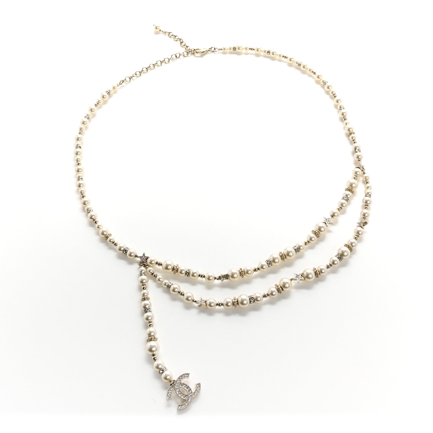 CHANEL パールクリスタルベルト Chanel Pearl Crystal CC Star Belt Gold Pearly White 1731634