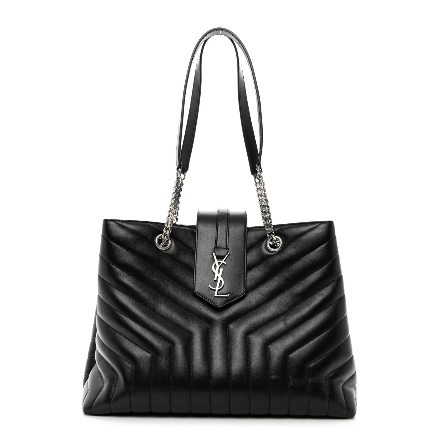 Calfskin Y Quilted Monogram Large Loulou Shopper Black