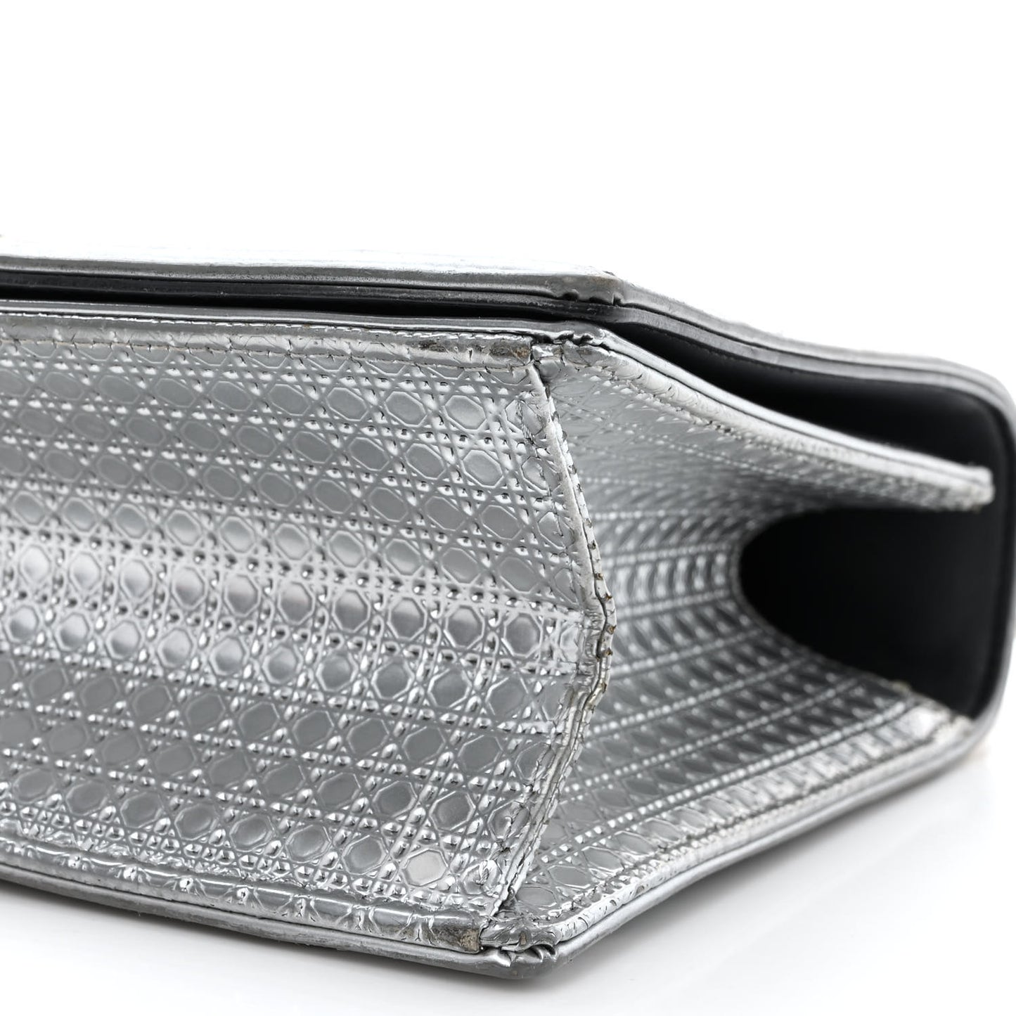 Metallic Patent Micro-Cannage Medium Diorama Flap Bag Silver