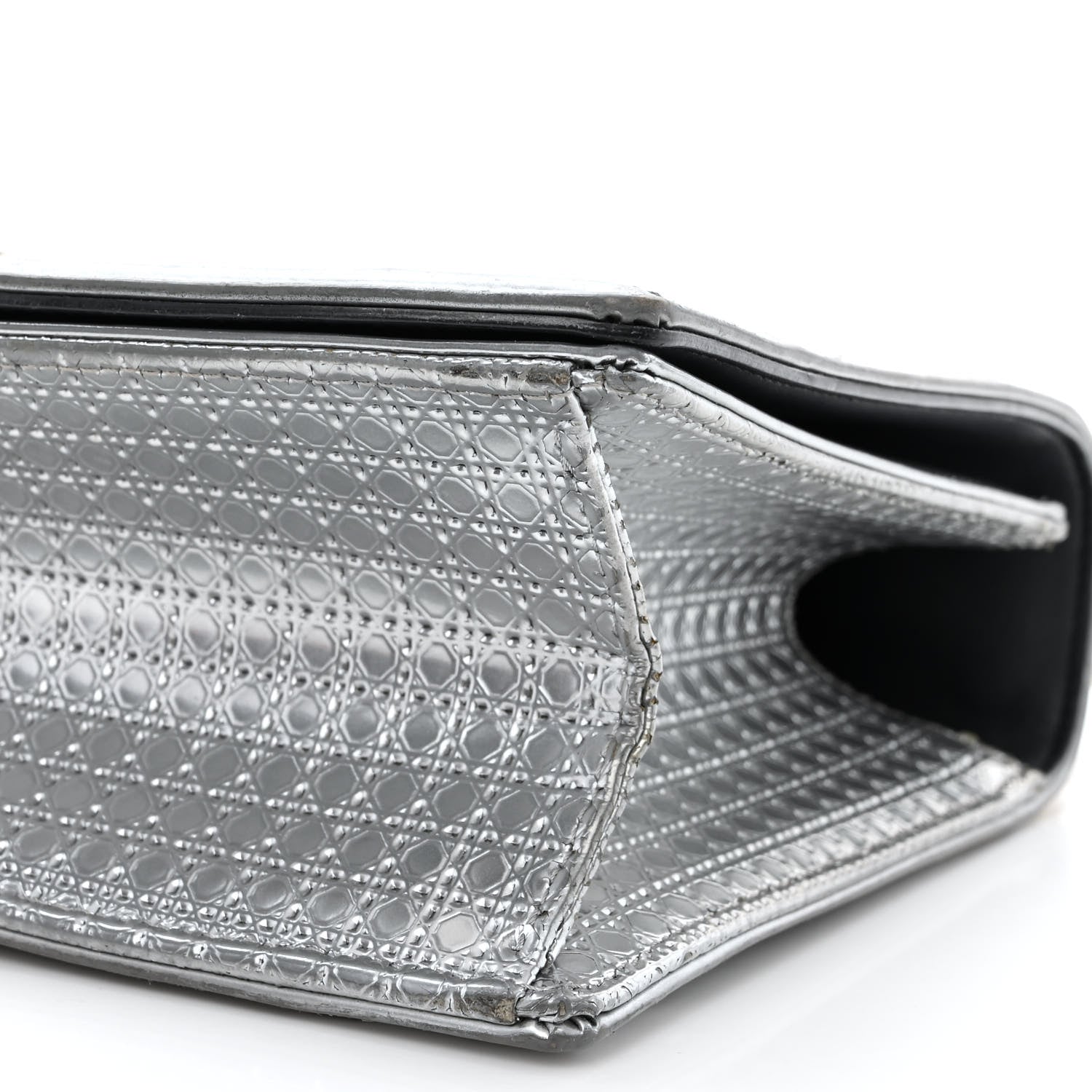 Christian Dior Metallic Patent Micro-Cannage Medium Diorama Flap Bag Silver 11 of 15