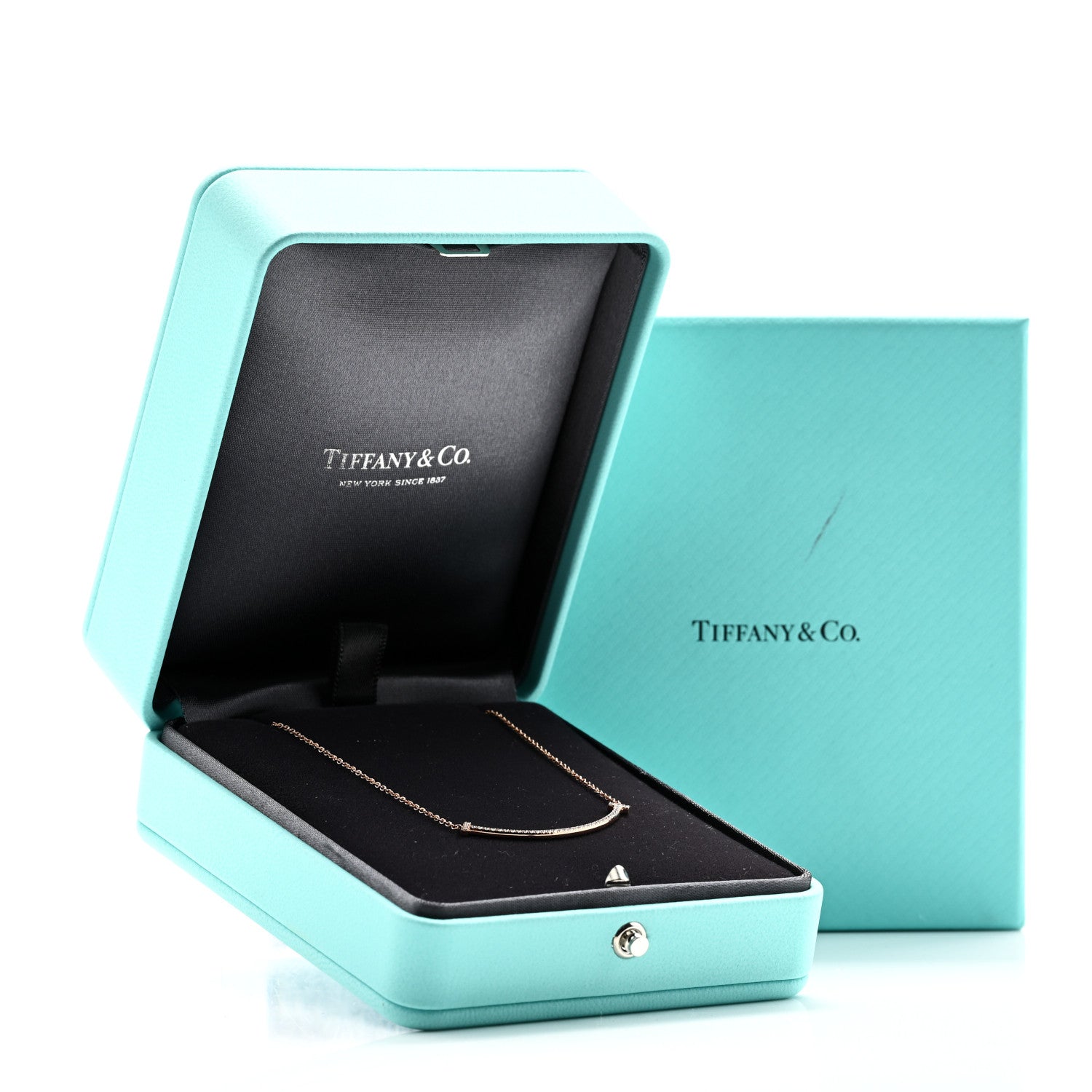 Tiffany 18K Rose Gold Diamond Small T Smile Pendant Necklace 6 of 6