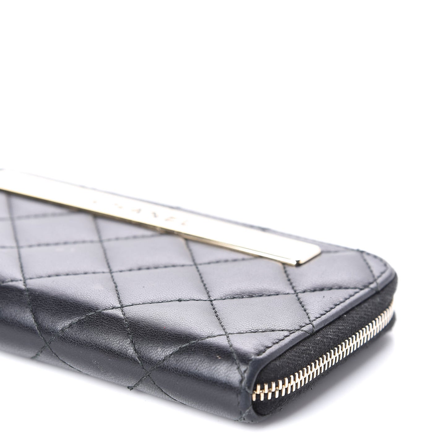 Lambskin Quilted Small Trendy CC Zip Around Wallet Black