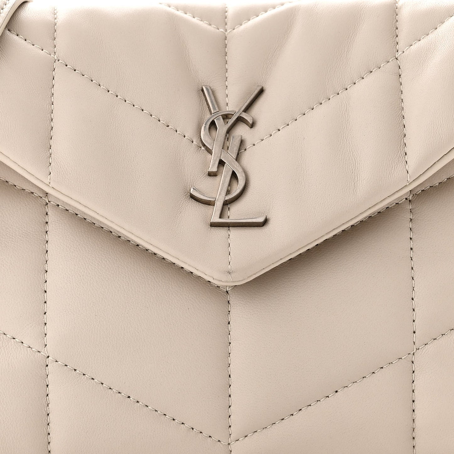 SAINT LAURENT Lambskin Quilted Toy Loulou Puffer Monogram Chain Satchel Crema Soft
