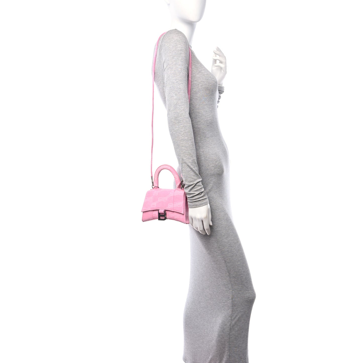 Washed Denim BB Monogram Hourglass Top Handle Bag XS Pink