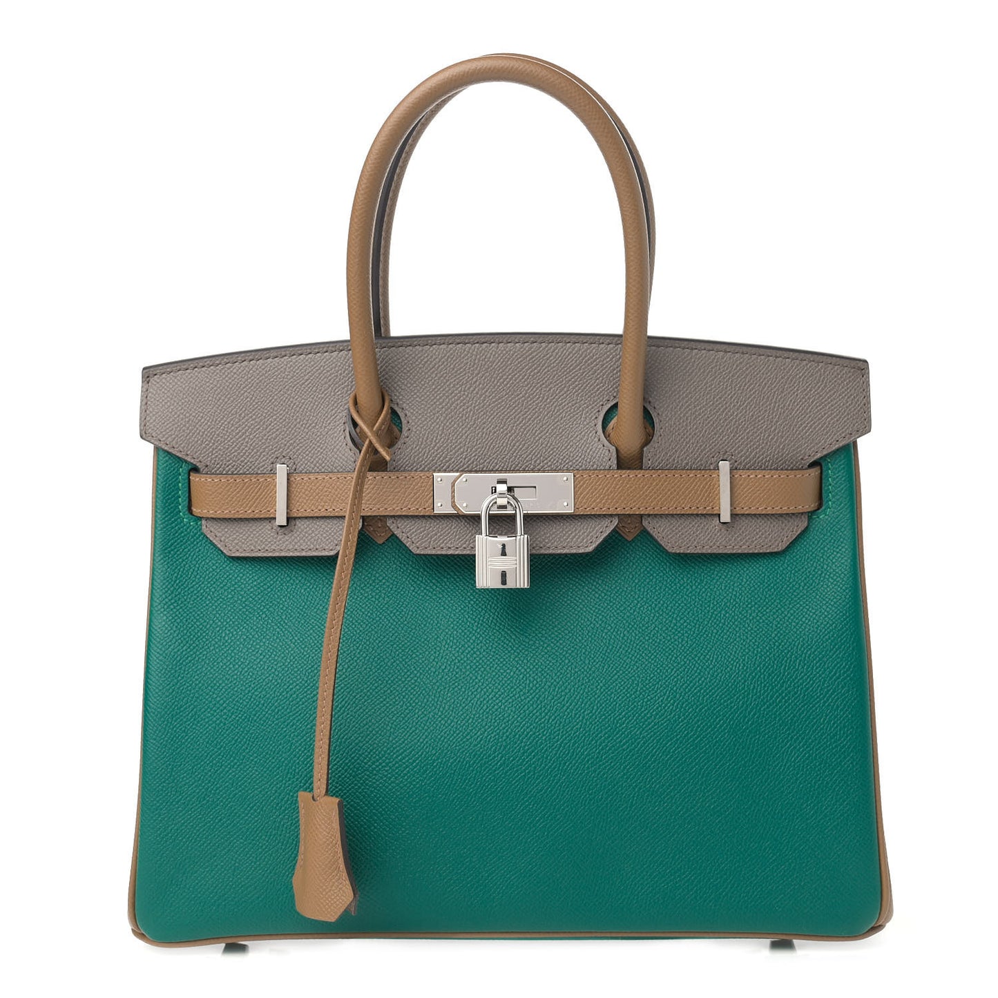 Epsom Horseshoe Birkin 30 Malachite Etain Caramel