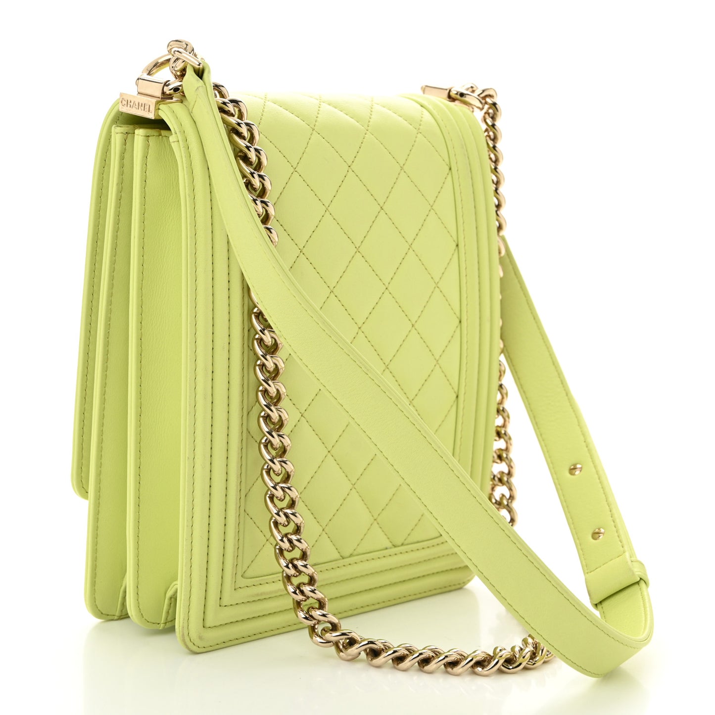 Calfskin Quilted North South Boy Flap Light Green