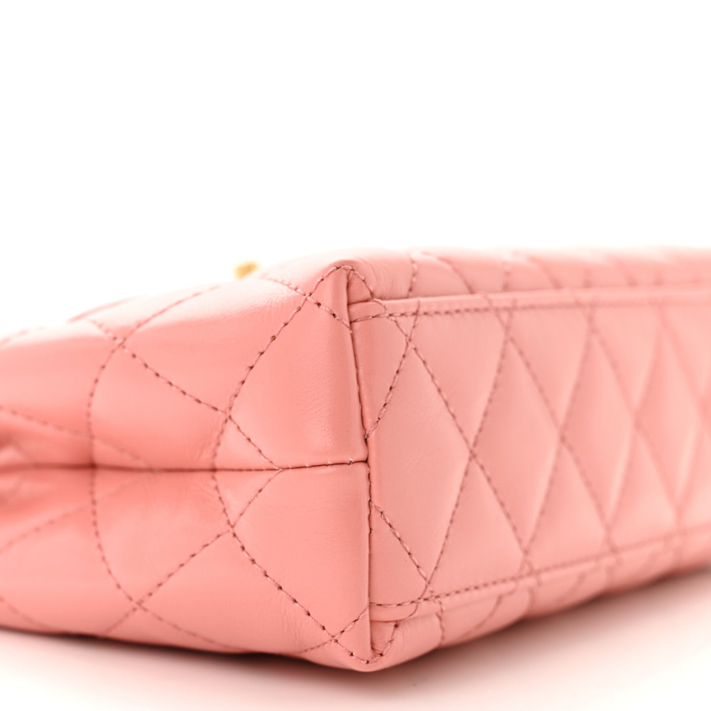 Shiny Aged Calfskin Quilted Nano Kelly Shopper Coral Pink