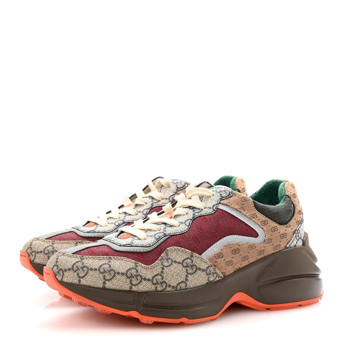 GG Supreme Monogram Mix Monogram Womens Rhyton Sneakers 39.5 Bordeaux Beige Ebony
