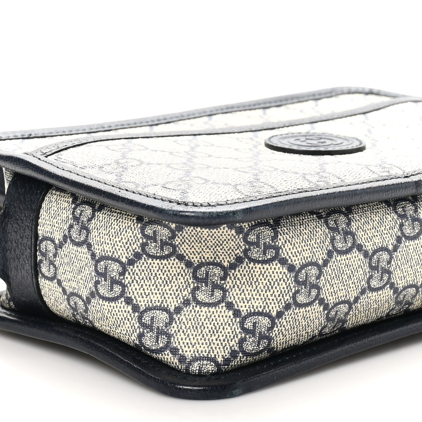 GG Supreme Monogram Textured Dollar Calfskin Mini Retro Interlocking G Shoulder Bag Beige Blue