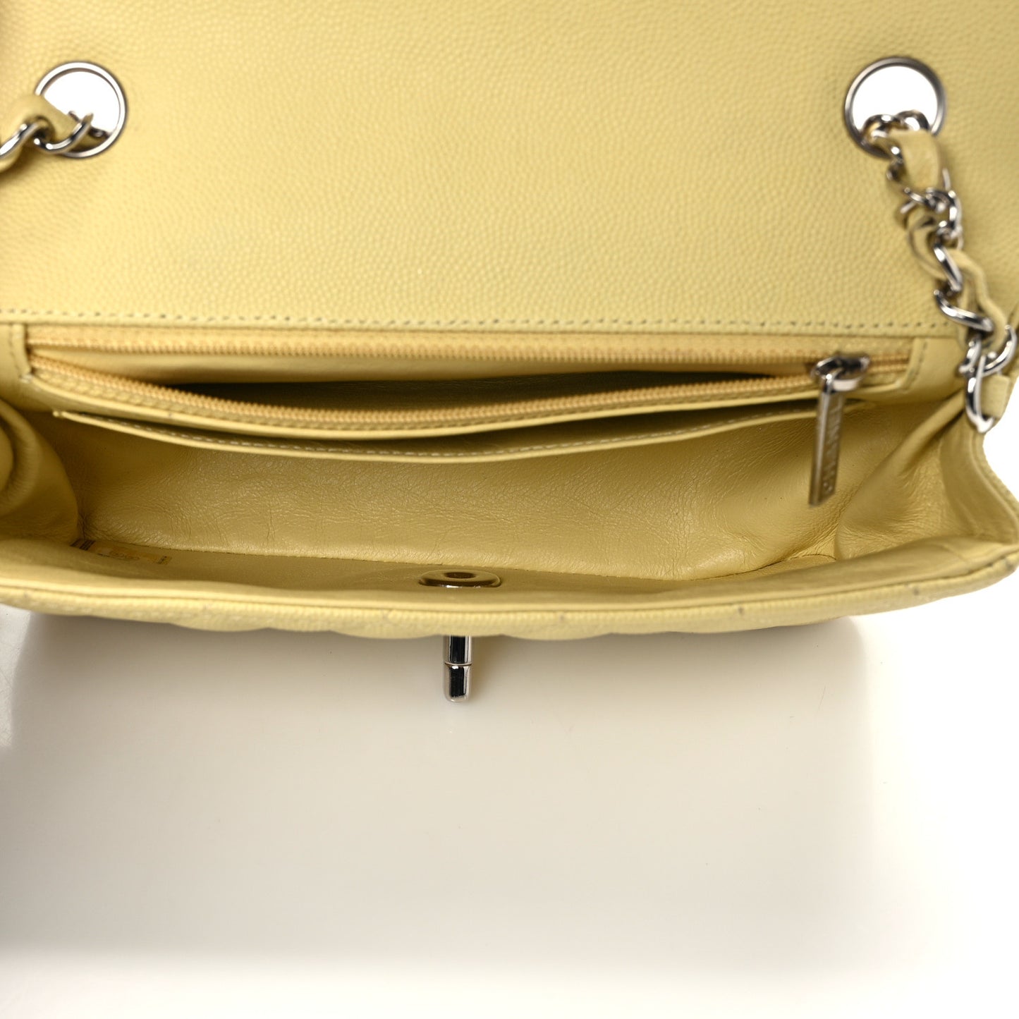 Caviar Quilted Mini Rectangular Flap Light Yellow