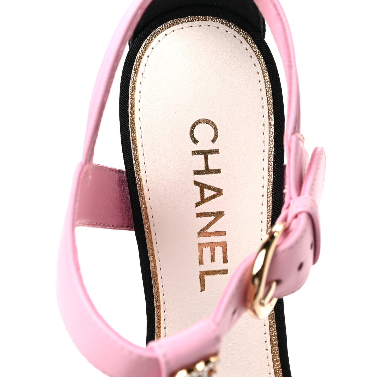 Lambskin Grosgrain Pearl CC Sandals 38 Pink Black