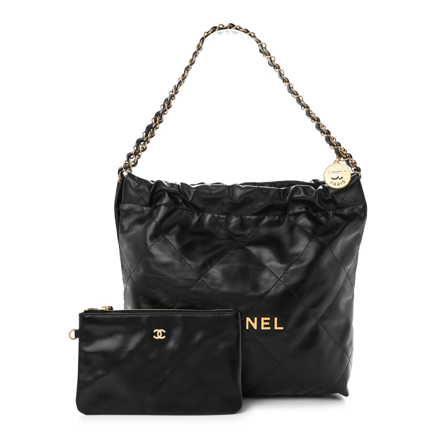 Chanel Shiny Calfskin Quilted Small Chanel 22 Black 1 of 12