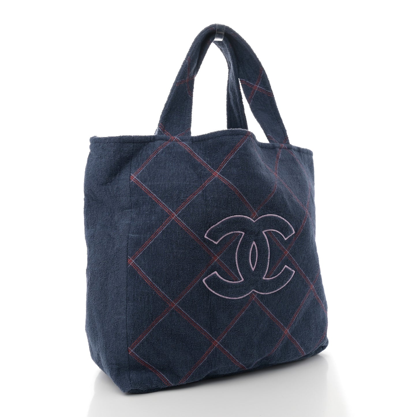 Terry Cotton Quilted CC Beach Tote Towel Set Blue Pink