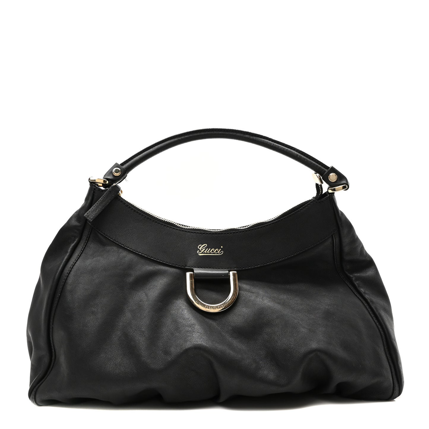 Calfskin Large D Gold Ring Hobo Black