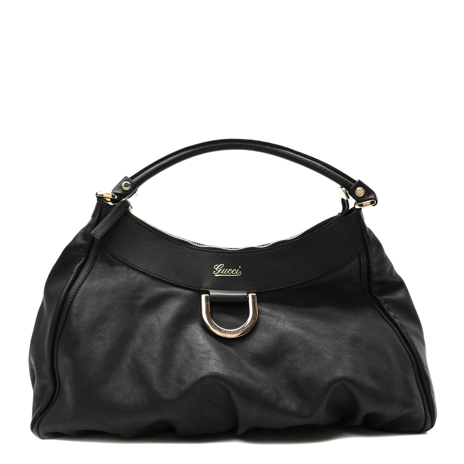 Gucci Calfskin Large D Gold Ring Hobo Black 1 of 9