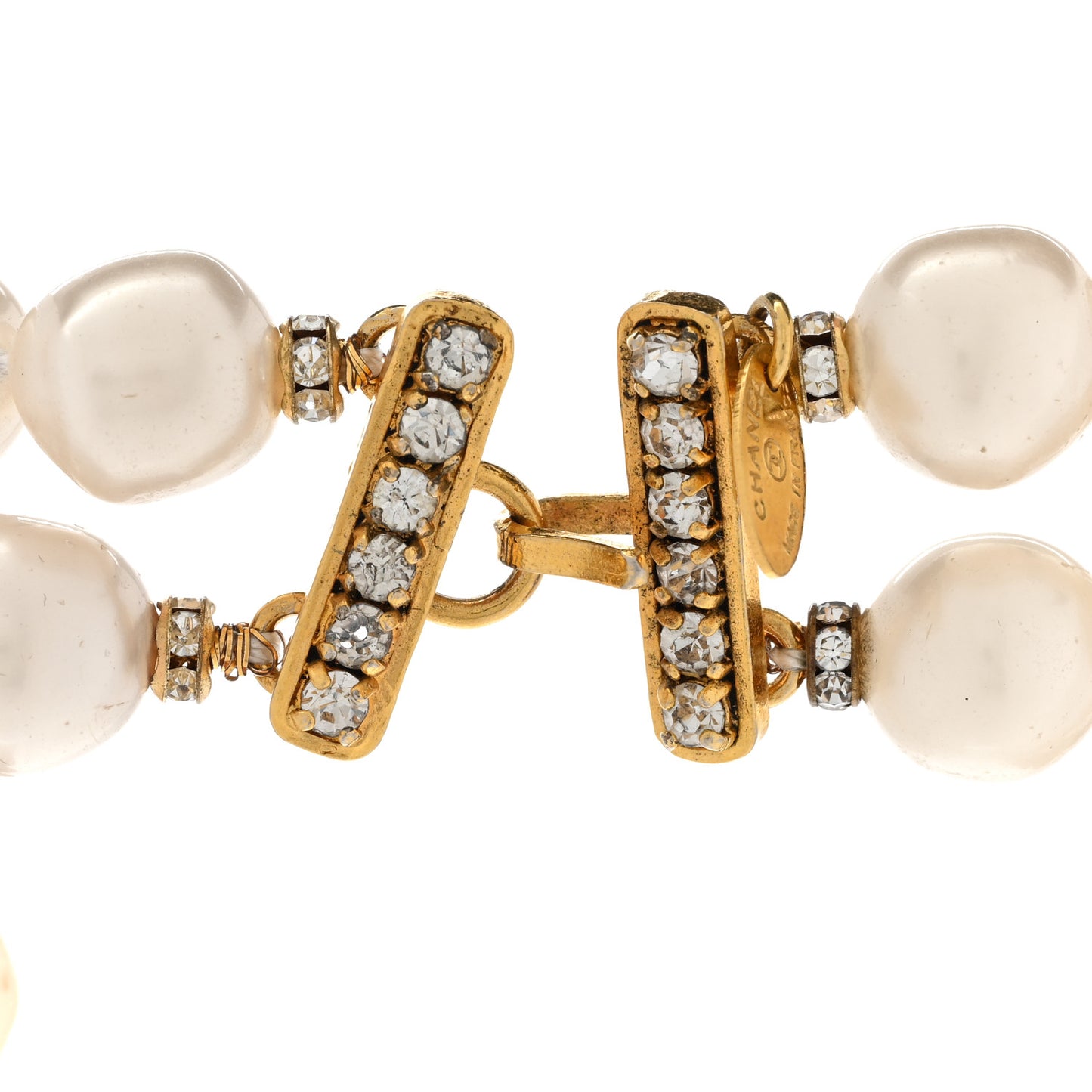 Pearl Crystal Double Strand Necklace Gold