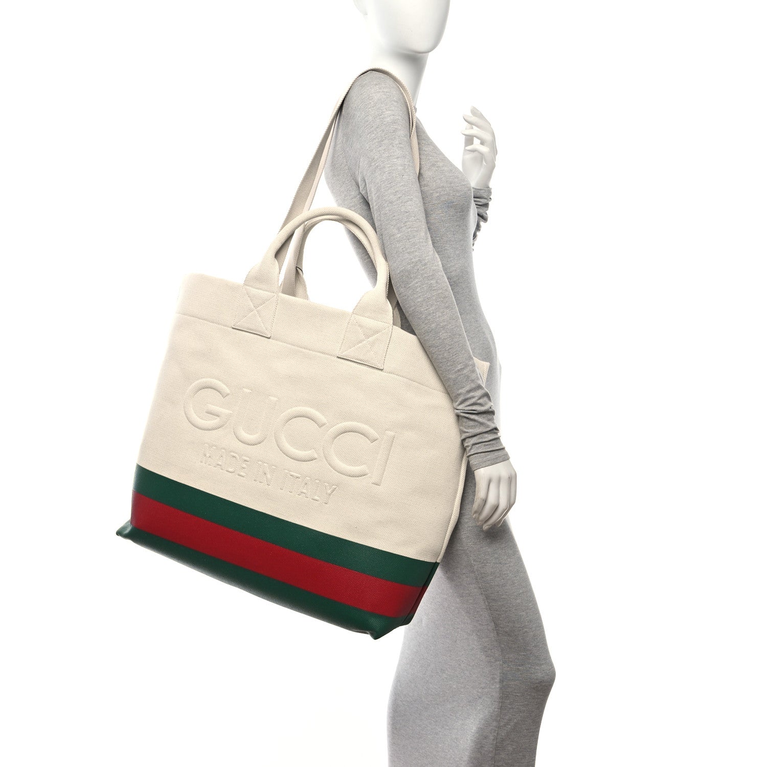 Gucci Canvas Logo Embossed Ophidia Tote Beige 2 of 10
