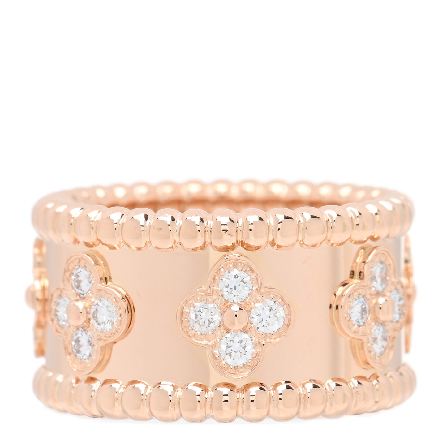 18K Rose Gold Diamond Medium Perlee Clovers Ring 49 5