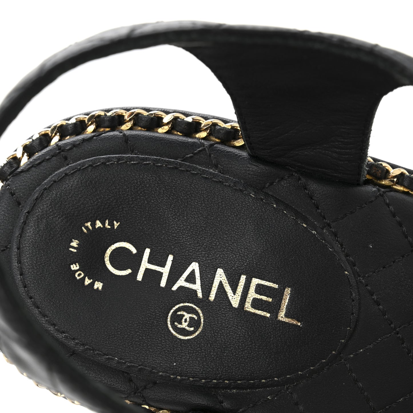 Calfskin Quilted Chain Around Wedge Sandals 37 Black