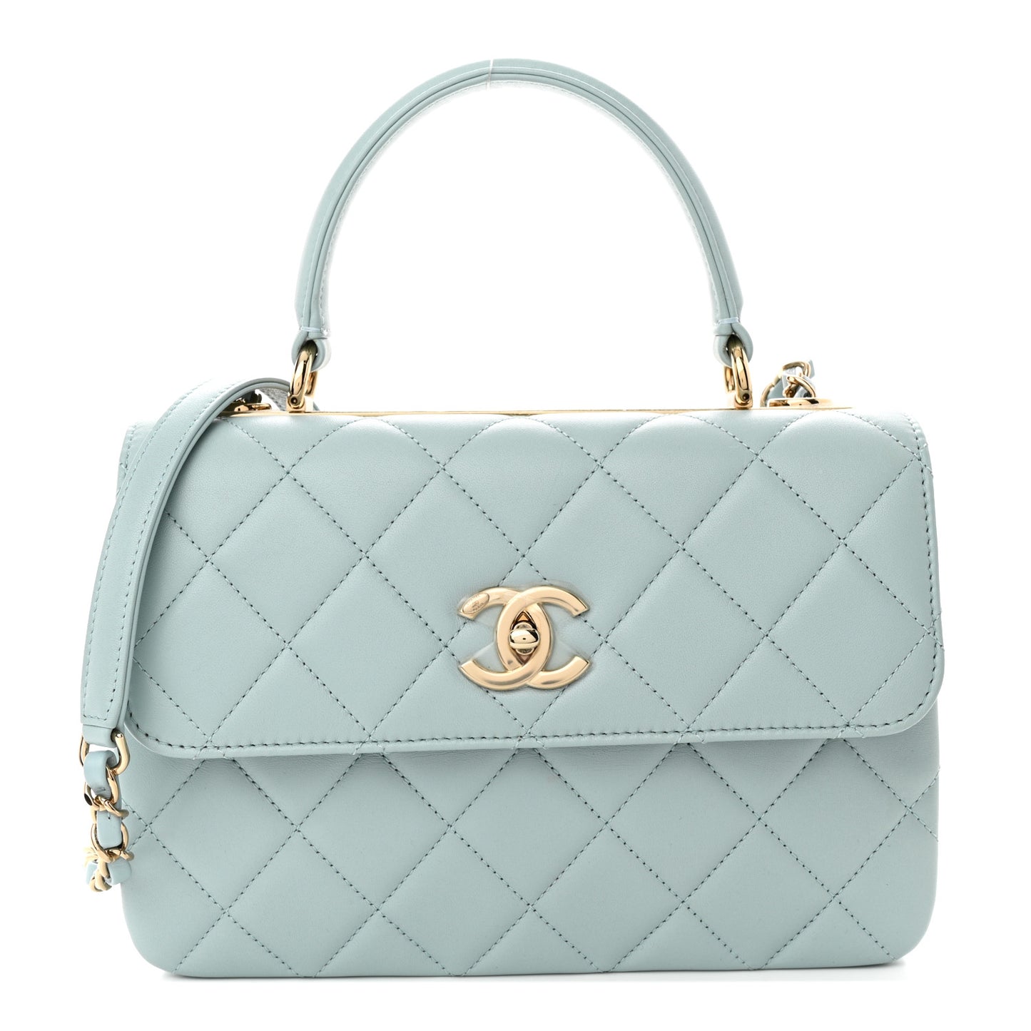 Lambskin Quilted Small Trendy CC Flap Dual Handle Bag Light Blue