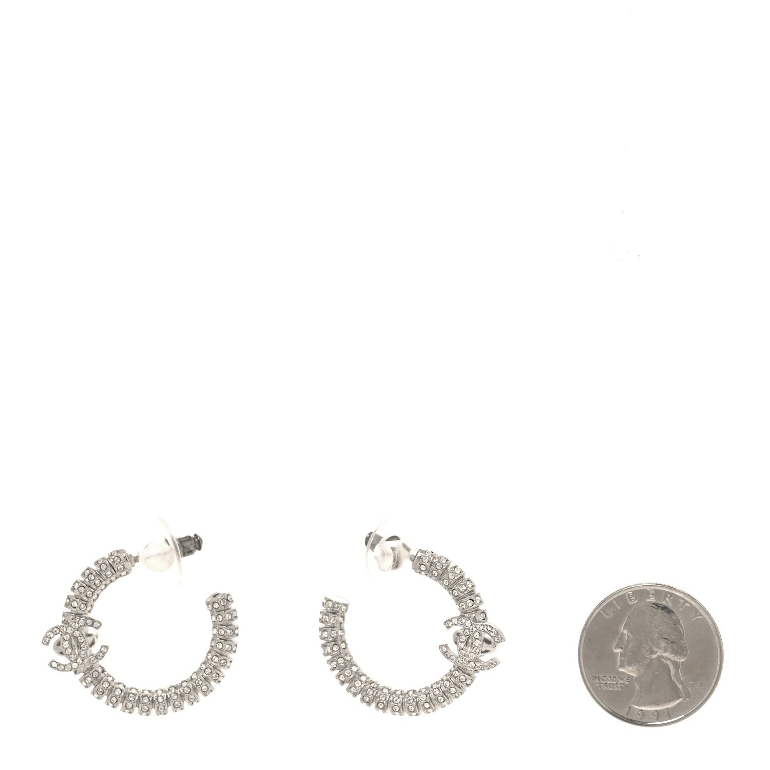Chanel Crystal CC Hoop Earrings Silver 2 of 5