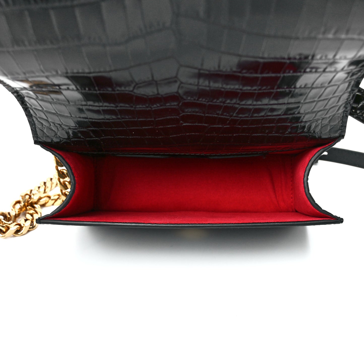 Calfskin Crocodile Embossed Mini Jeweled Satchel Black