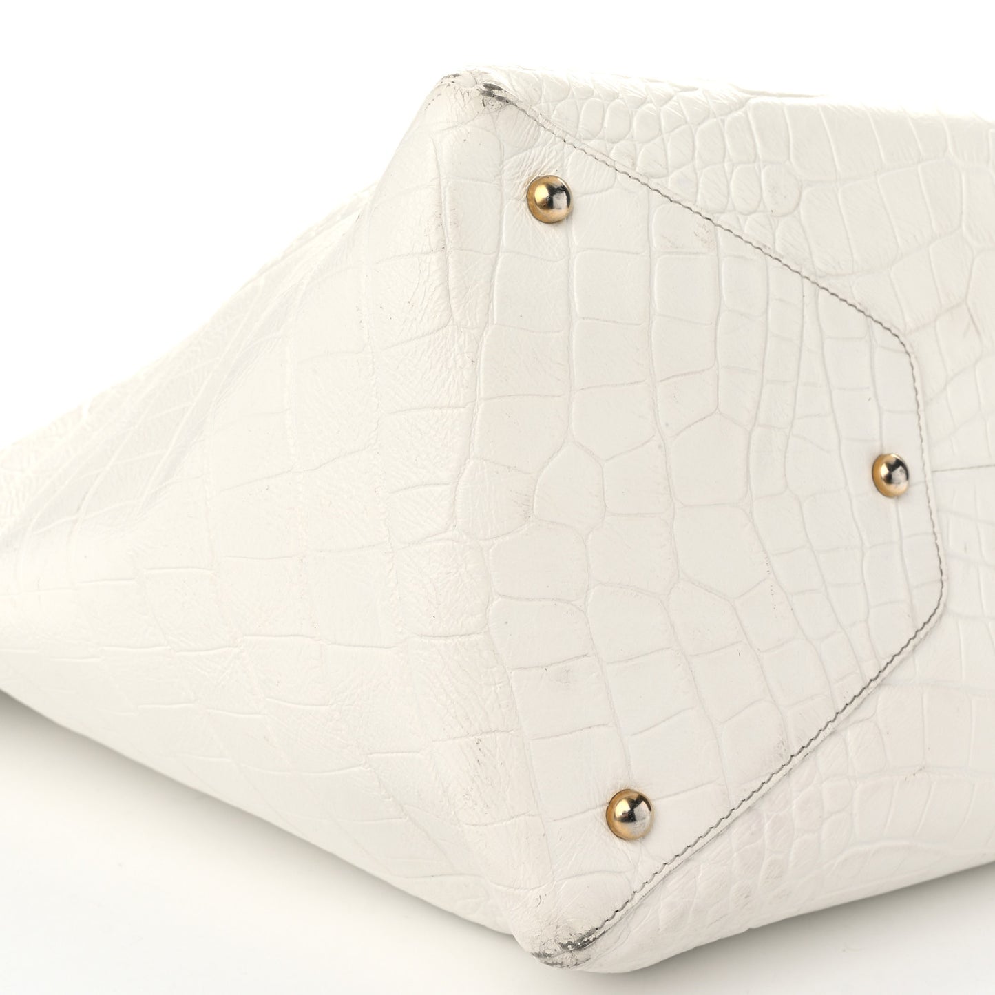 Calfskin Crocodile Embossed Large Cocodile Shopping Tote White