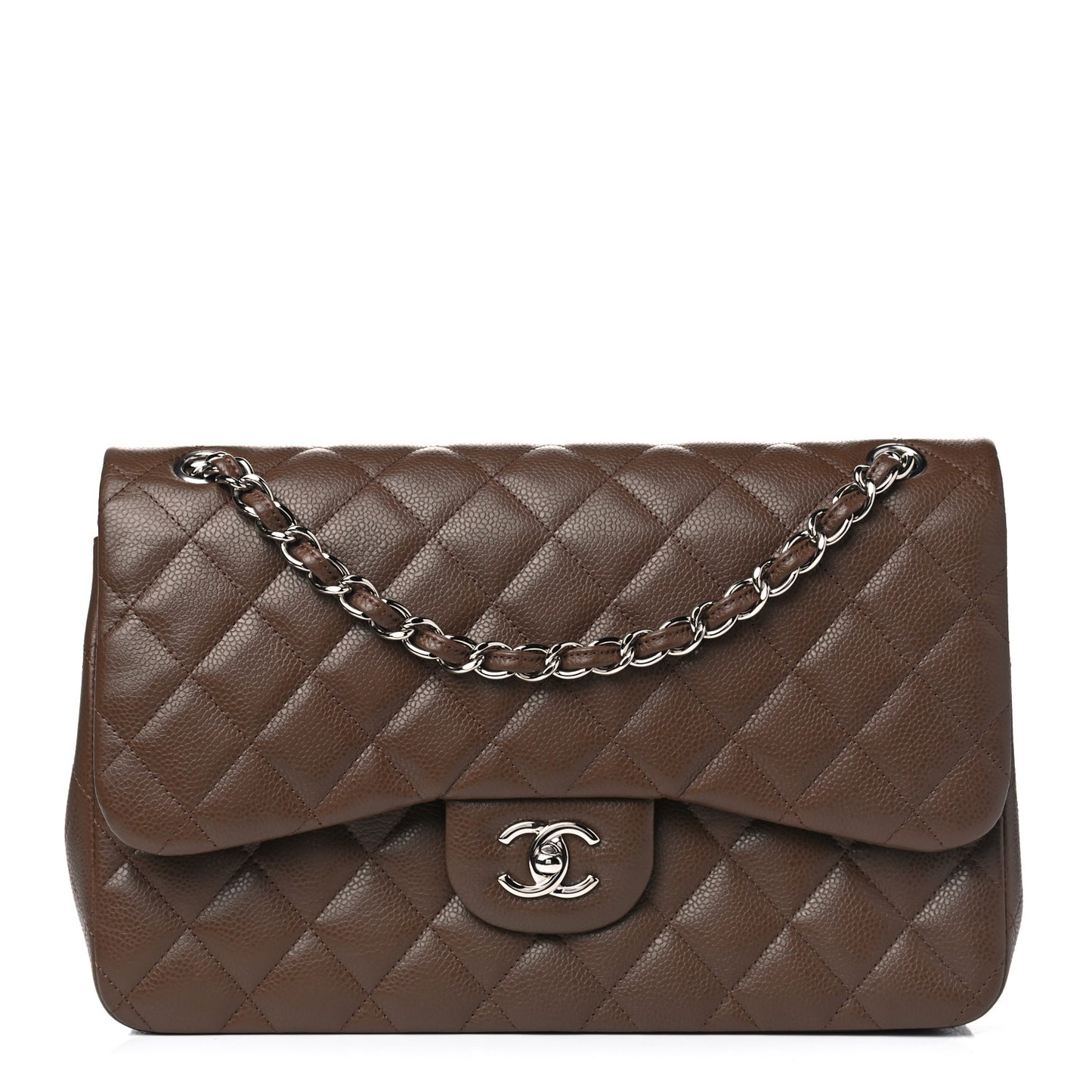 Caviar Quilted Jumbo Double Flap Brown