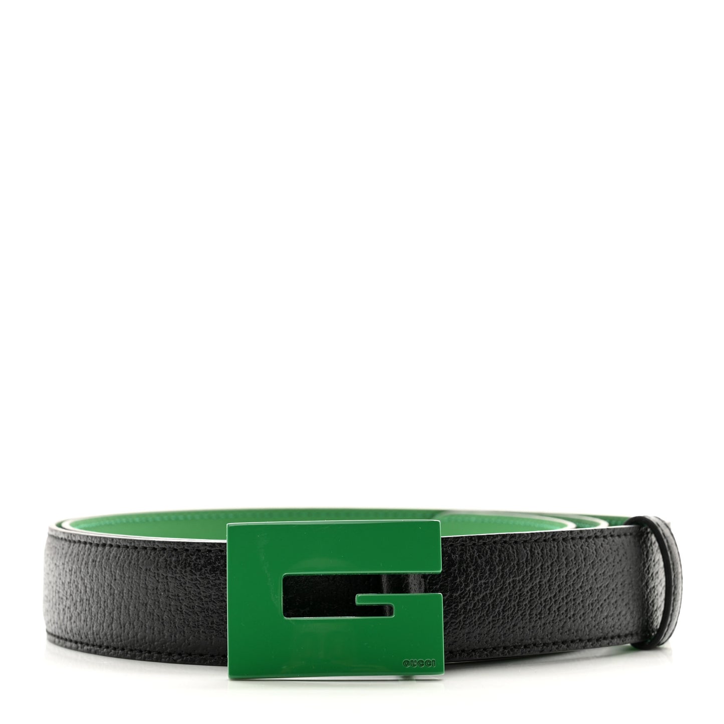 Textured Dollar Calfskin Square G 30mm Belt 105 42 Black Green