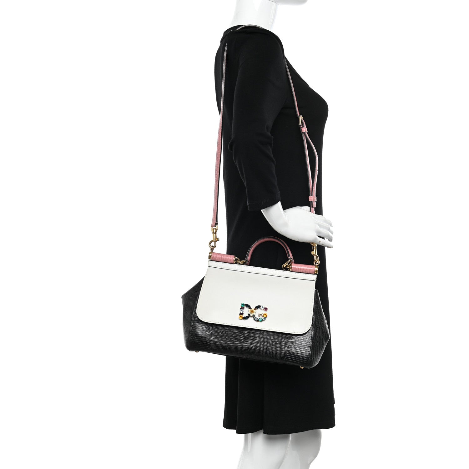 Dolce & Gabbana Stampa Iguana Crystal Medium Miss Sicily Satchel White Black Pink 2 of 21