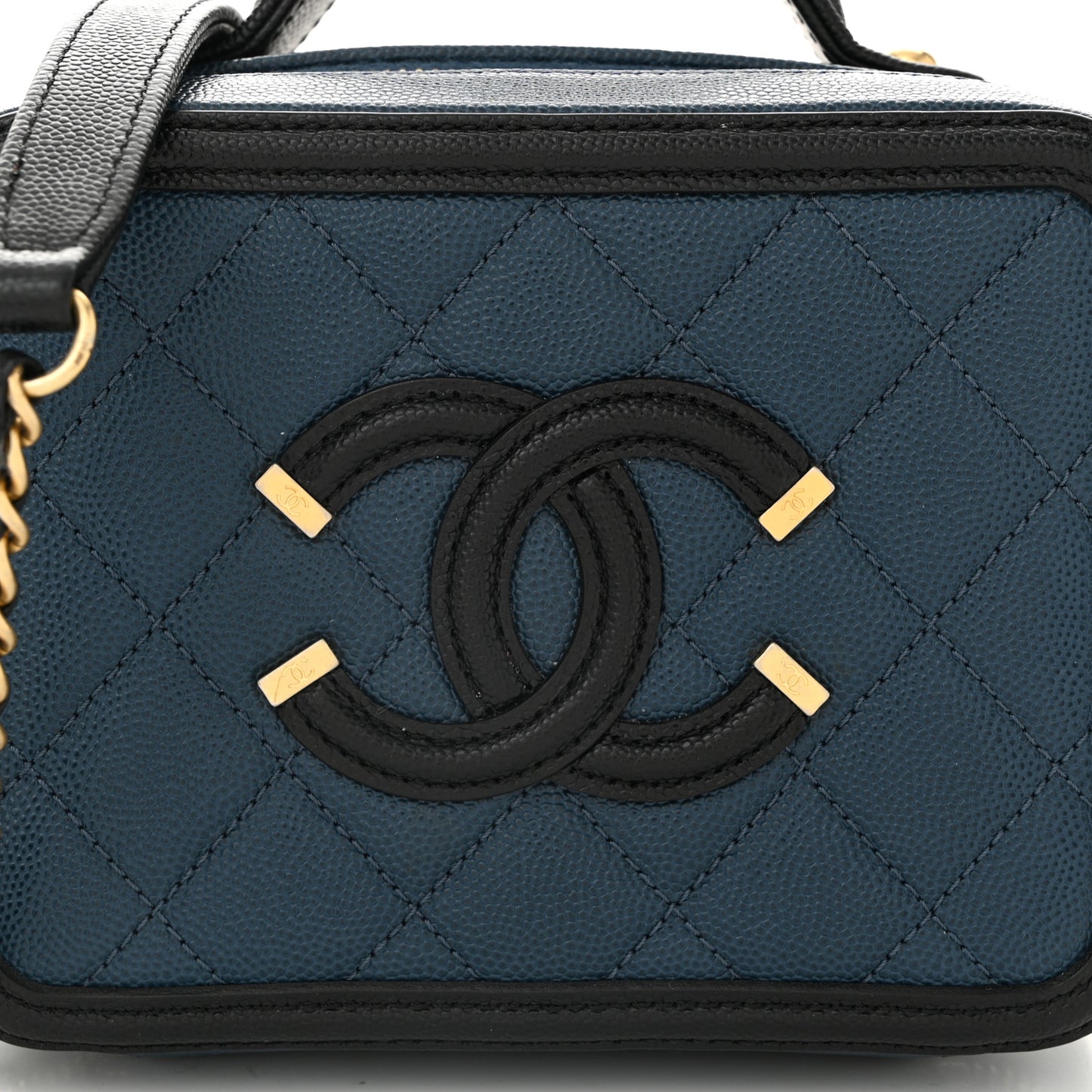 Caviar Quilted Small CC Filigree Vanity Case Navy Black