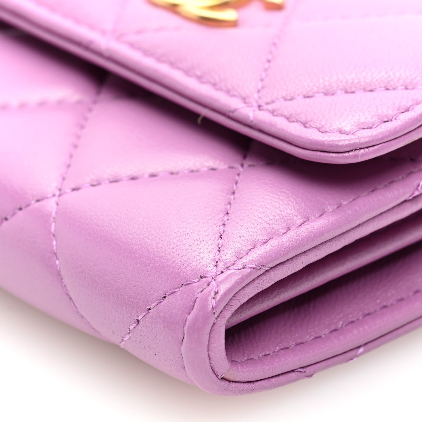 Lambskin Quilted Pearl Crush Clutch With Chain Purple
